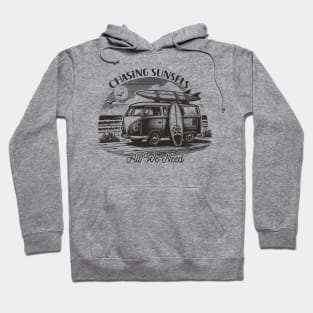 Chasing sunsets; summer; beach; ocean; surf; surfing; surfer; vintage; retro; sun; kombi; kombi van; camper; van; surfboard; water; travel; travelling; vacation; holiday; sea; waves; Hoodie